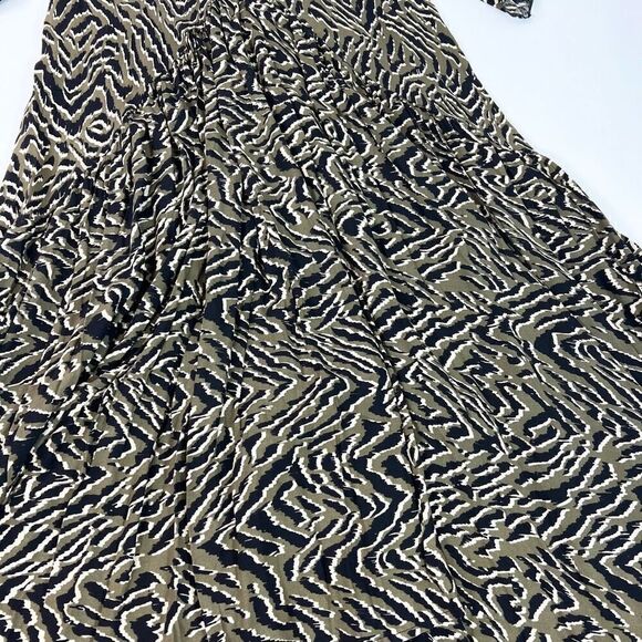 Loralette Dress 14/16 Khaki Green Animal Print V-Neck Ruffles Sleeve Maxi Formal - Picture 4 of 10